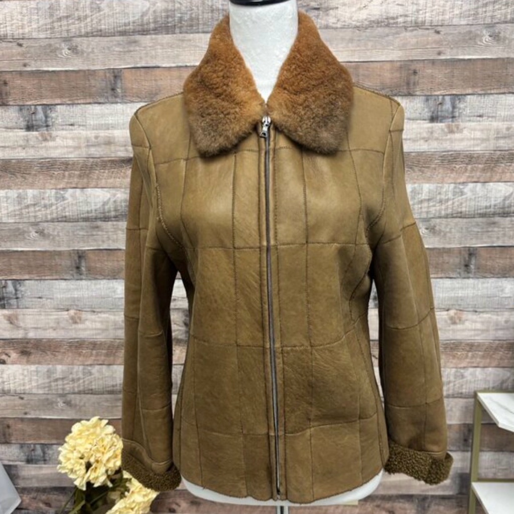 Christy Tan Teddy Jacket With Brown Accents